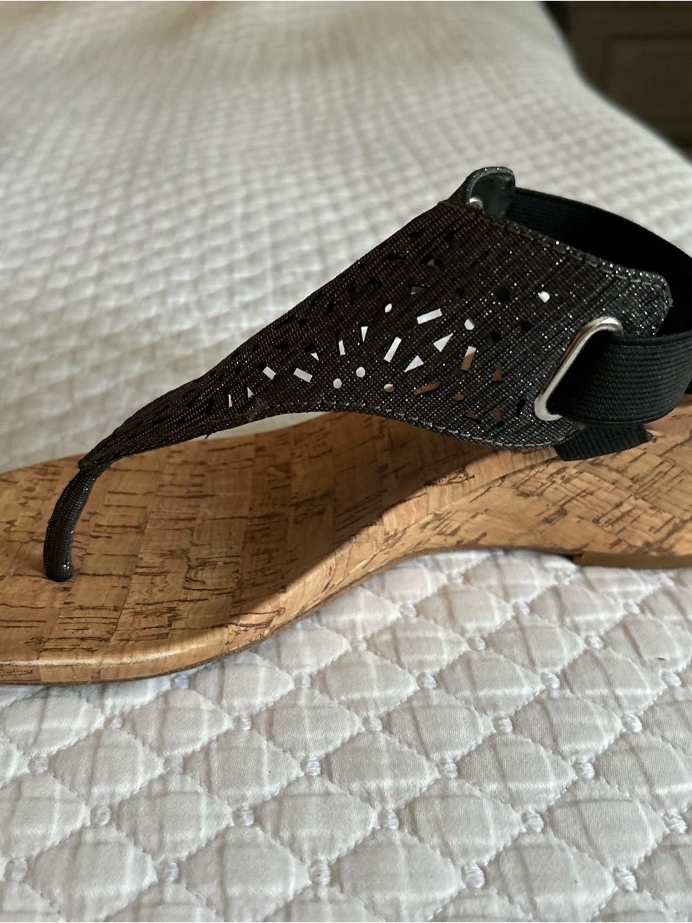 Croft & Barrow Black Cork Wedge Sandals with Elastic Back Size 10 - Picture 2 of 10